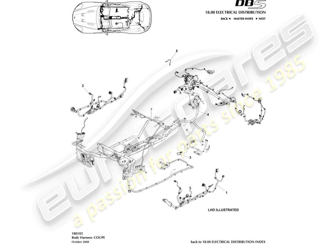 aston martin dbs (2014) karosseriekabelbaum, coupé-teilediagramm
