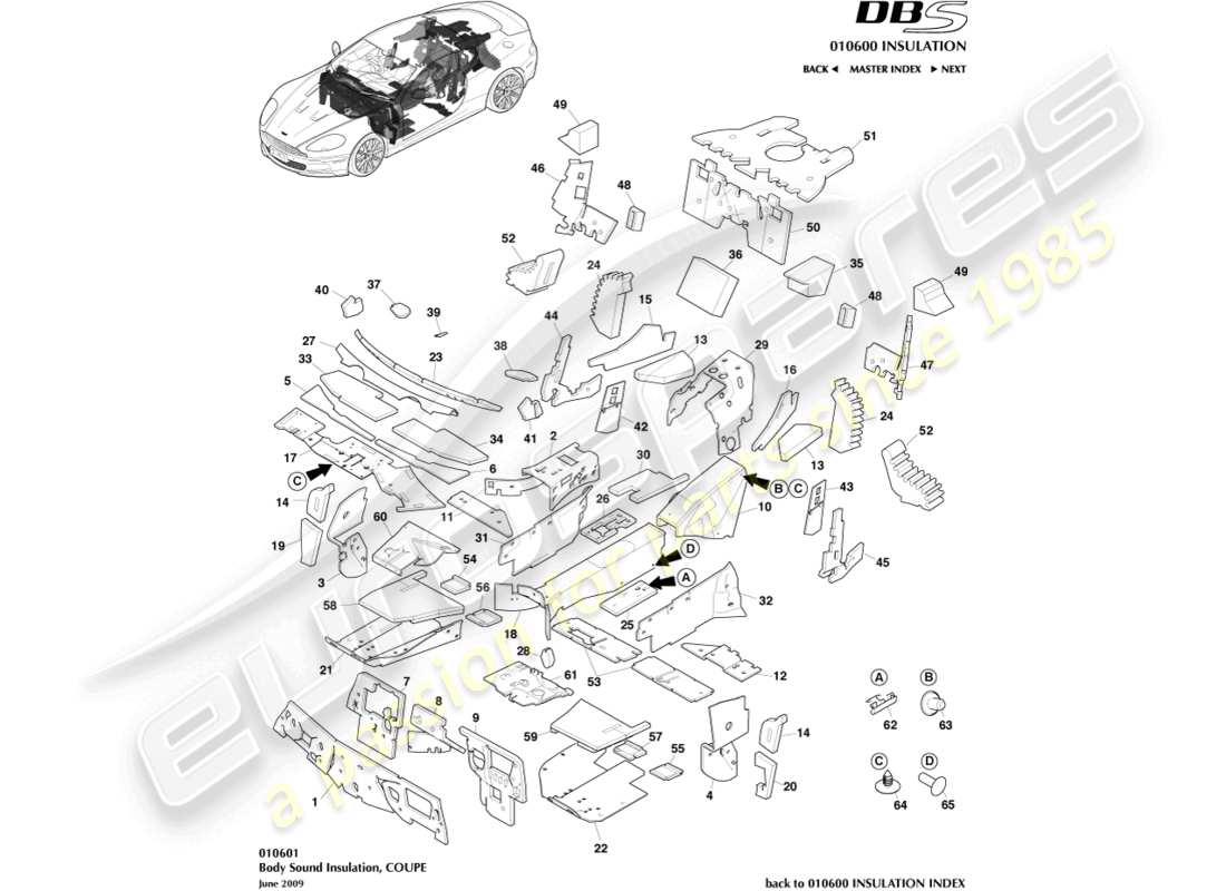 aston martin dbs (2011) karosserieisolierung, coupé-teilediagramm