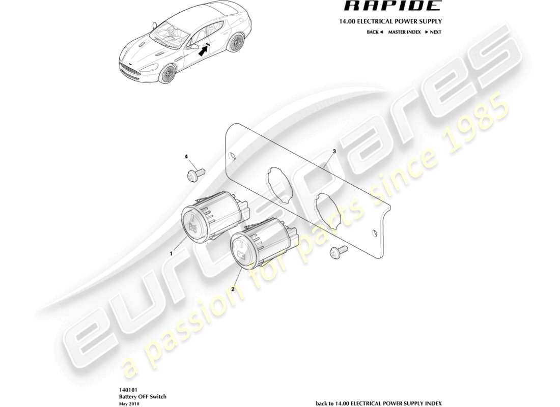 aston martin rapide (2018) teilediagramm des batterie-aus-schalters