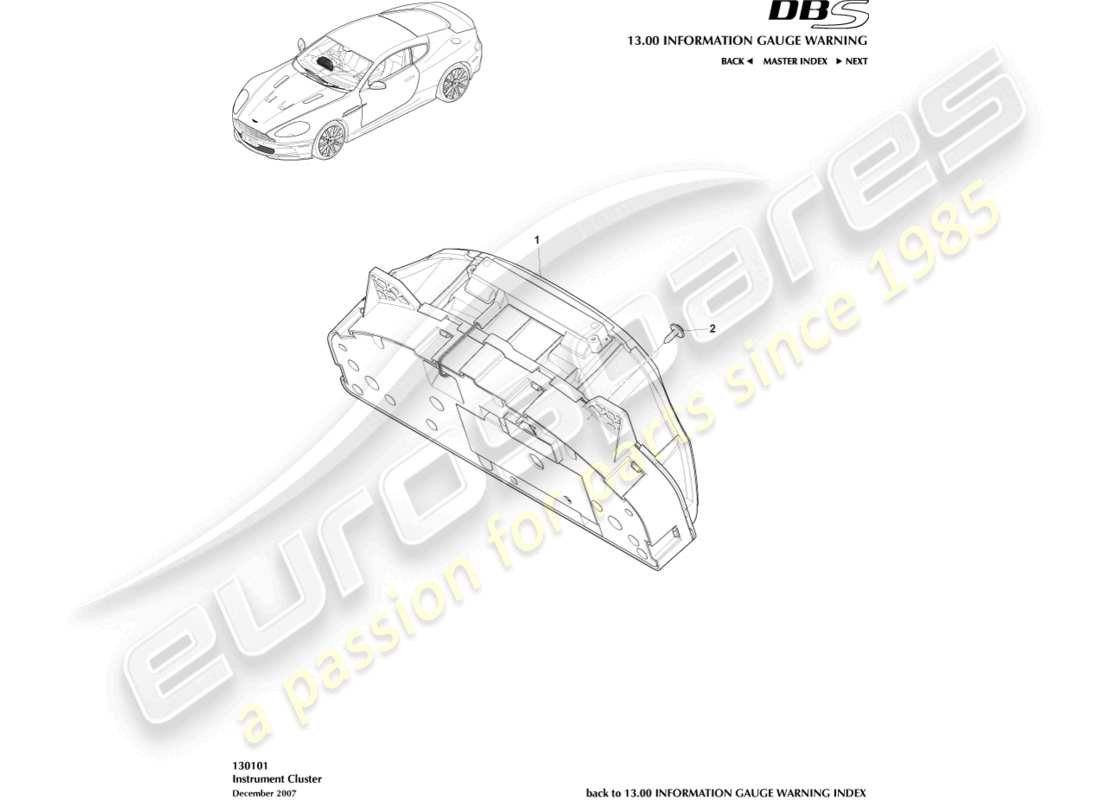 aston martin dbs (2012) instrumentenkombination ersatzteildiagramm