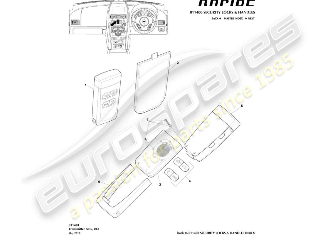 aston martin rapide (2010) rke-sender-teilediagramm