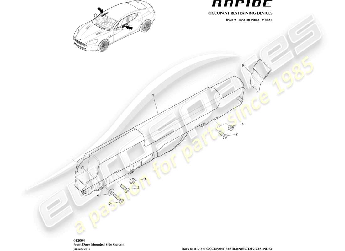aston martin rapide (2016) teilediagramm für seiten-vorhangairbag vorn
