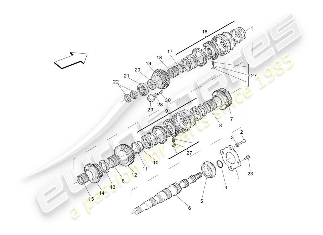 maserati granturismo s (2016) teilediagramm für hauptwellenzahnräder