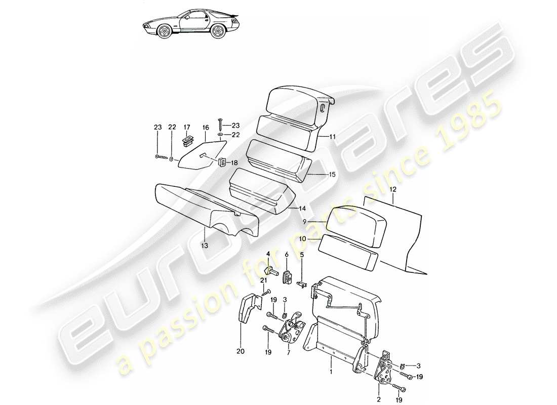 eine teilezeichnung aus dem porsche 1991 (seats for 944/968/911/928) teilekatalog