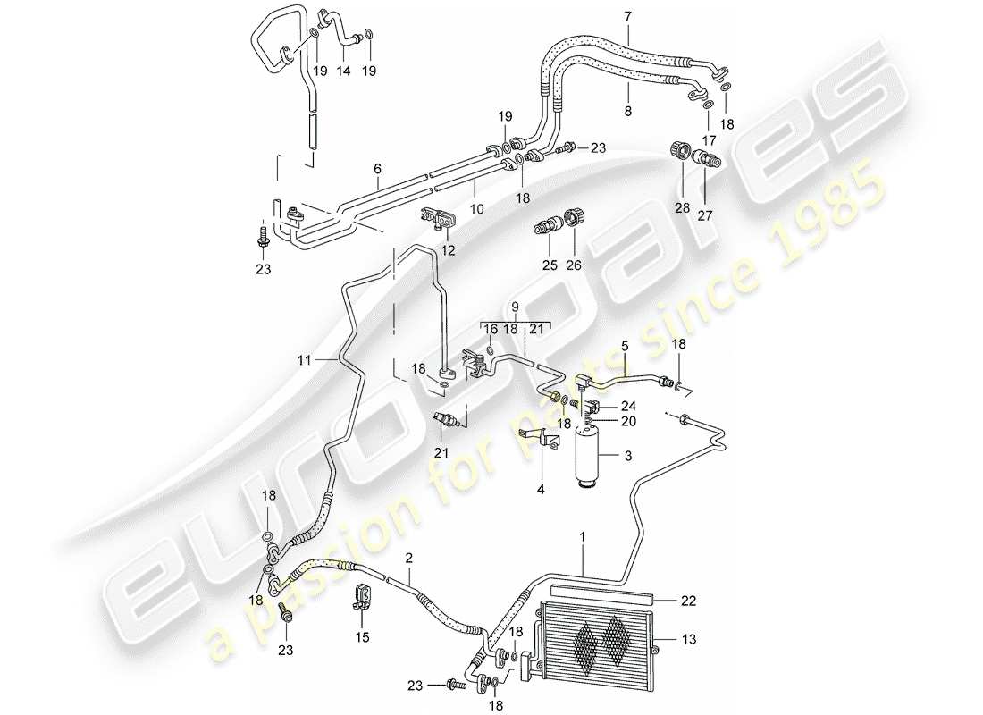 porsche 2008 (987 cayman) kältemittelkreislauf teilediagramm
