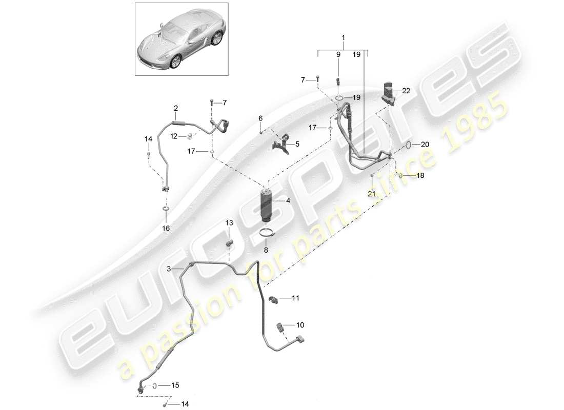 porsche 2020 (718 cayman) kältemittelkreislauf teilediagramm