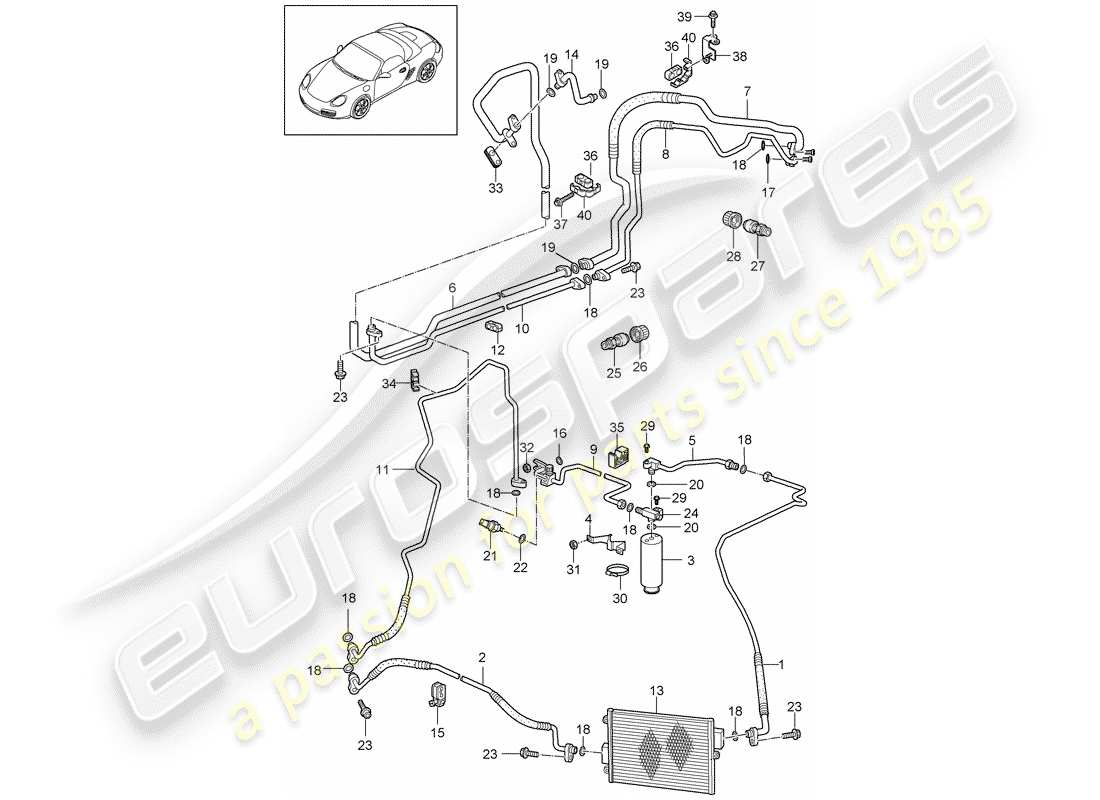 porsche 2012 (987 boxster) kältemittelkreislauf teilediagramm