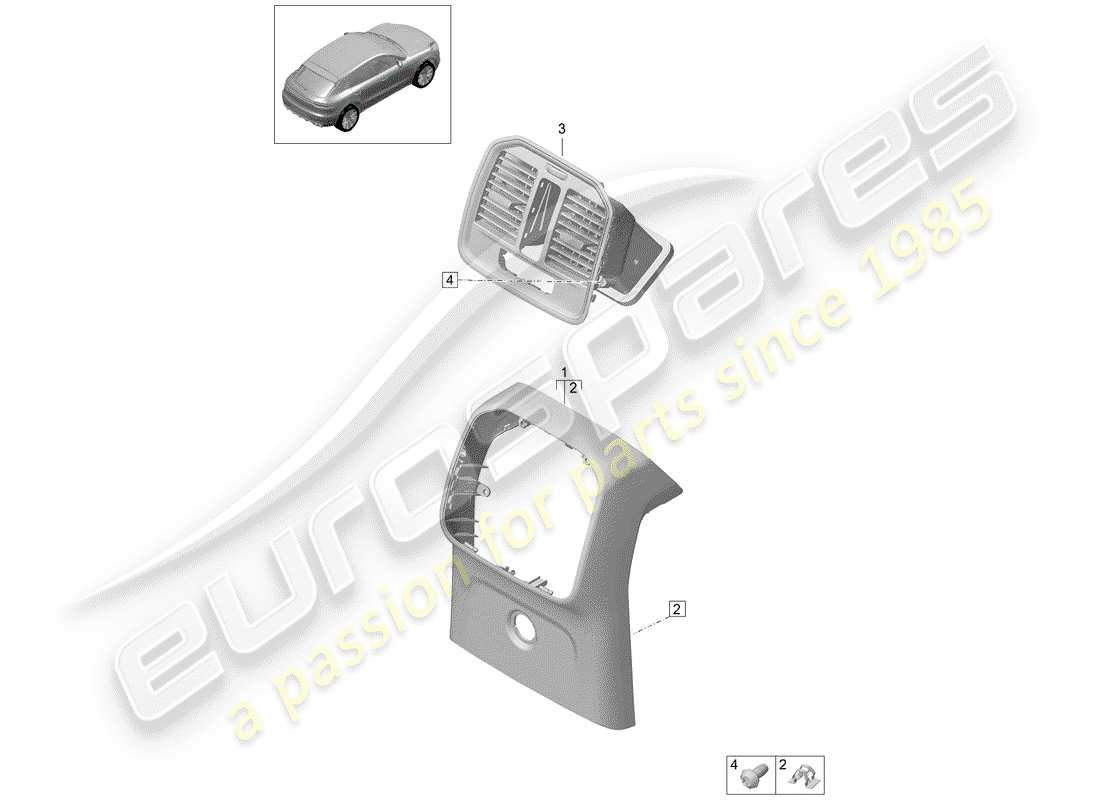 porsche 2019 (macan) center console ersatzteildiagramm