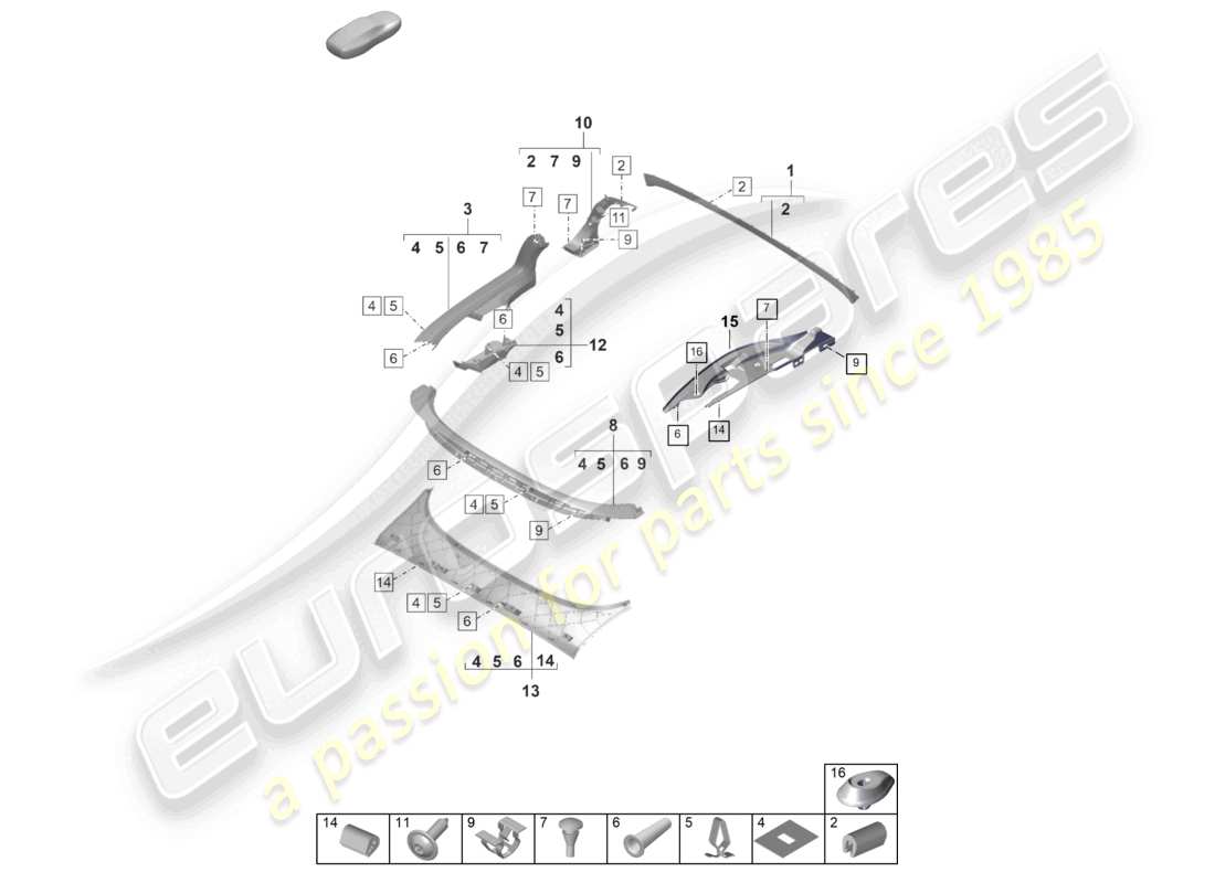 porsche 2019 (992-1) blende cabrioverdeck staukastenabdeckung innen teilediagramm