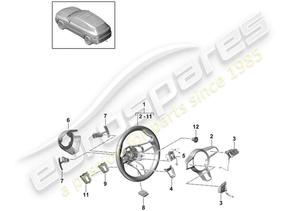 porsche 2019 (cayenne e3 9ya/9yb) lenkrad teilediagramm