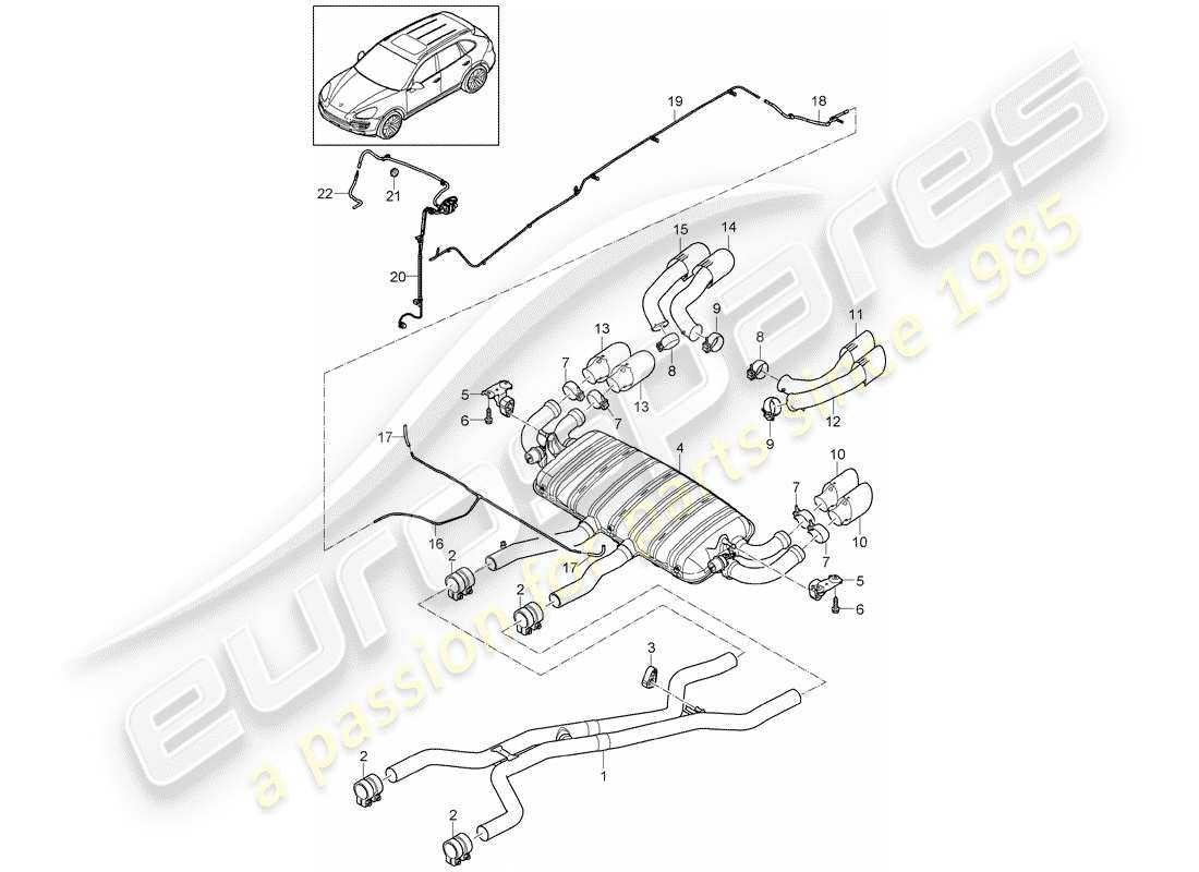 porsche 2015 (cayenne e2 92a) abgassystem teilediagramm