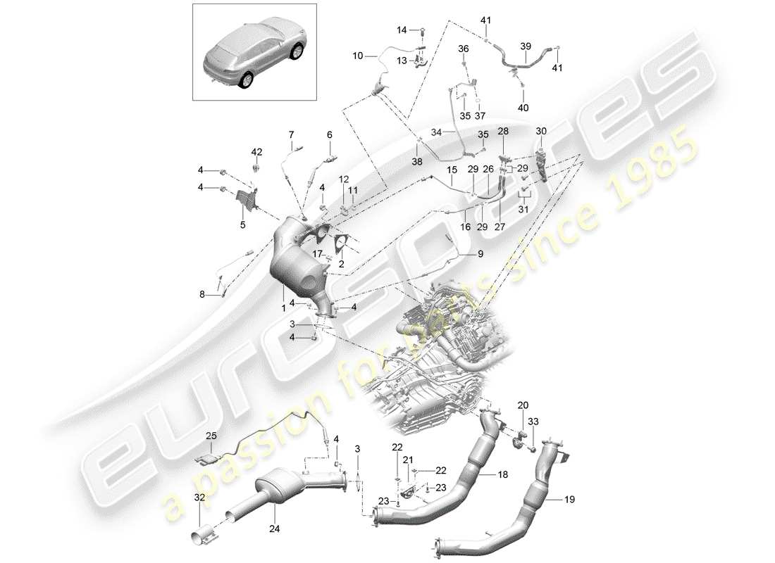 porsche 2016 (macan) auspuffanlage teilediagramm