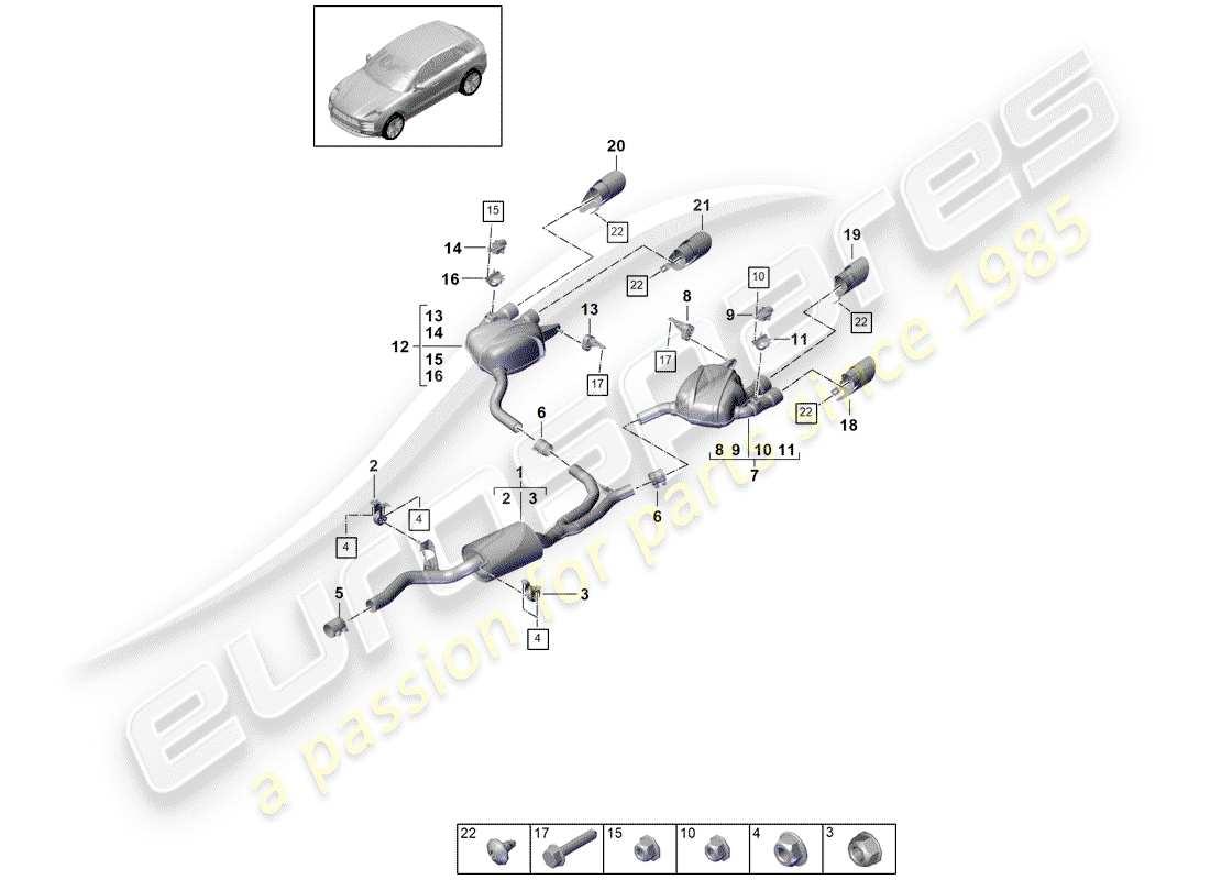 porsche 2020 (macan) auspuffanlage teilediagramm