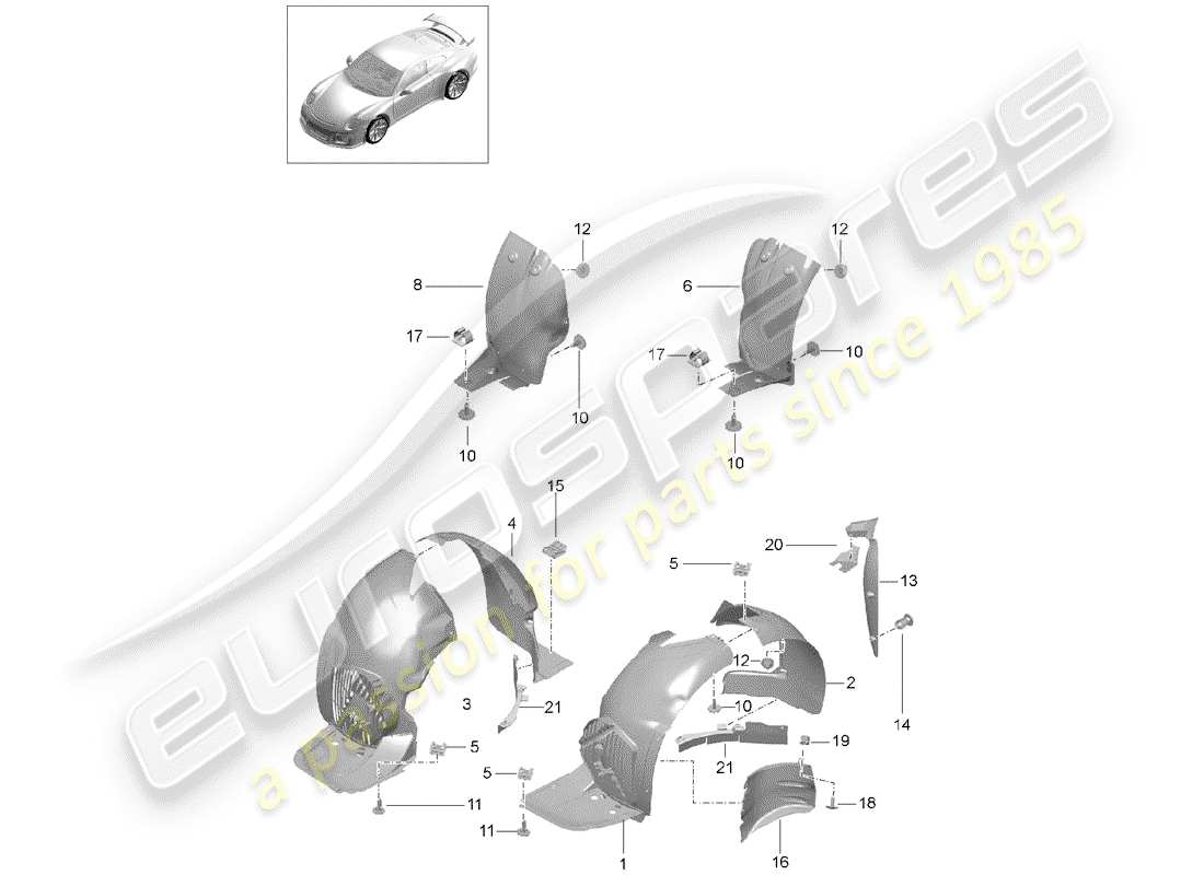 porsche 991r/gt3/rs (2015) wheelhouse protector ersatzteildiagramm