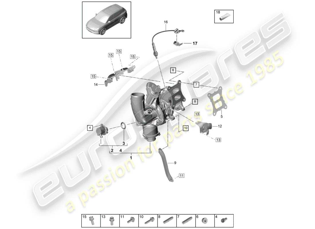 porsche 2018 (cayenne e3 9ya/9yb) abgasturbolader teilediagramm