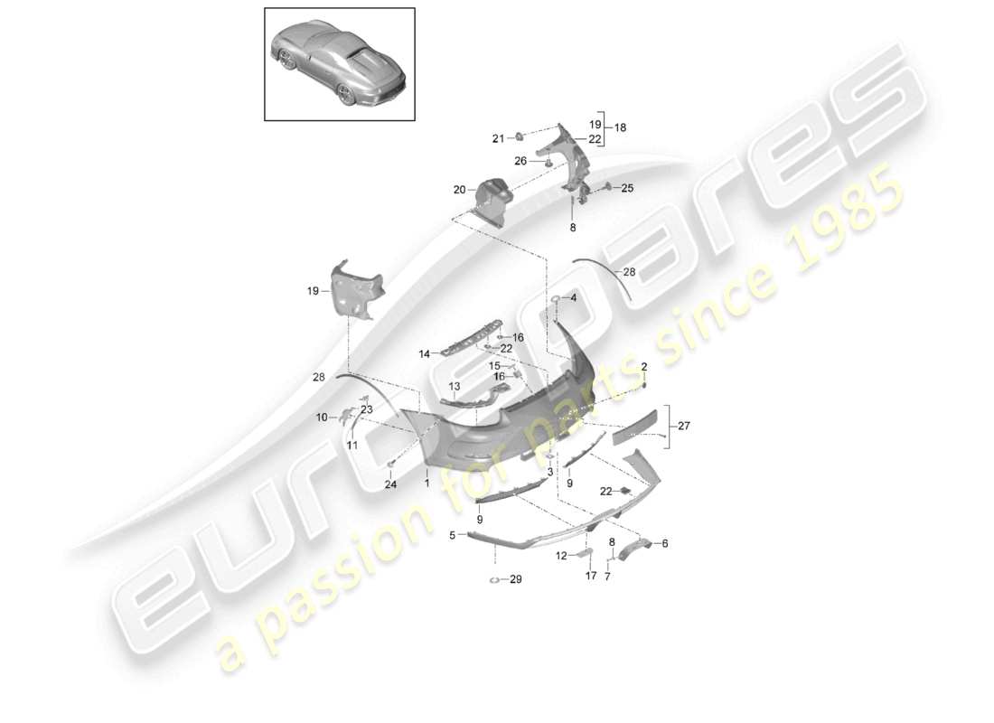 porsche 2020 (991-2 r/gt3/rs) stoßstange hinten teilediagramm