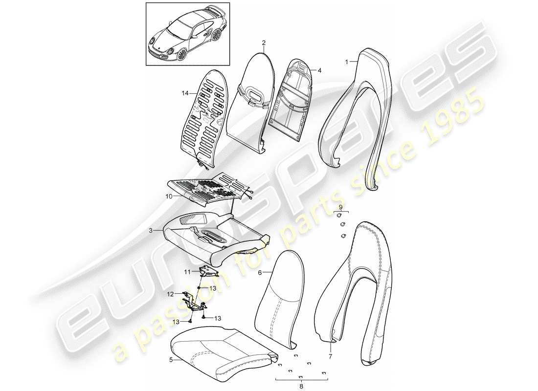 porsche 2008 (997-1 turbo / gt2) schaumteil teilediagramm