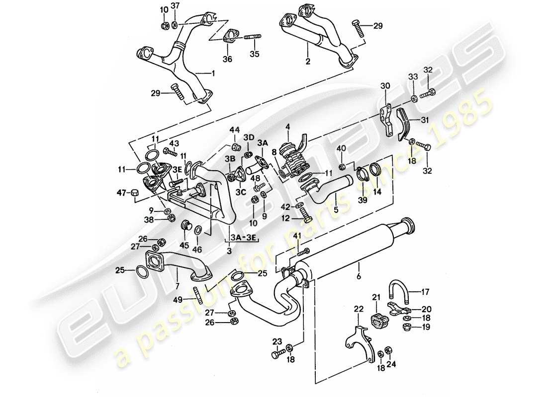 porsche 1991 (944) auspuffanlage - auspuffschalldämpfer, vorne ersatzteildiagramm