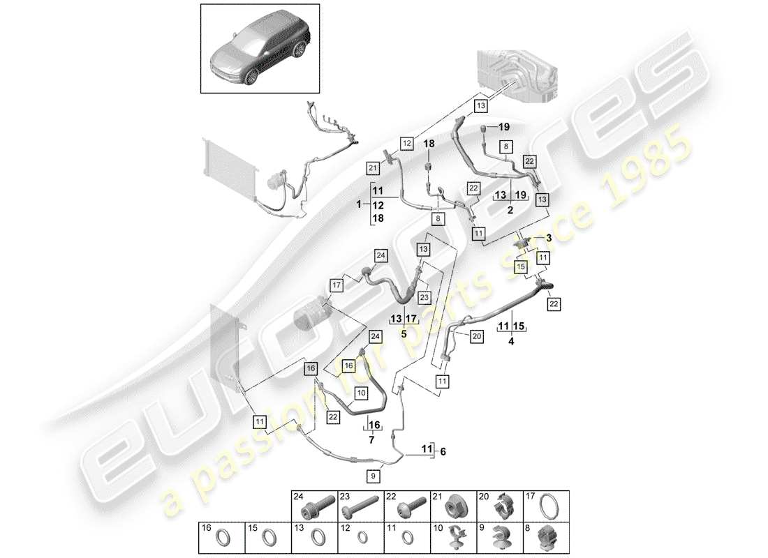 porsche 2018 (cayenne e3 9ya/9yb) klimaanlage teilediagramm