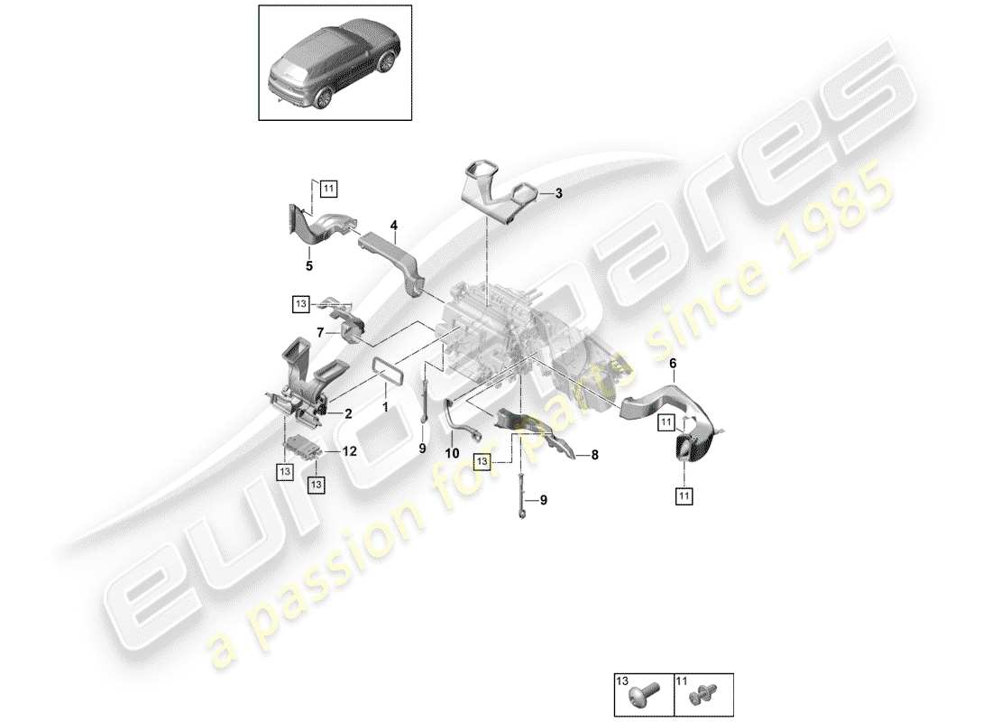 porsche 2018 (cayenne e3 9ya/9yb) luftkanal teilediagramm