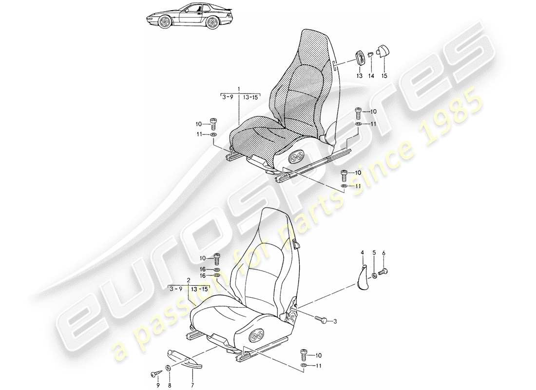 porsche 1987 (seats for 944/968/911/928) sportsitz - mit: - elektr. vertikalverstellung - komplett - d - mj 1994>> - mj 1995 ersatzteildiagramm