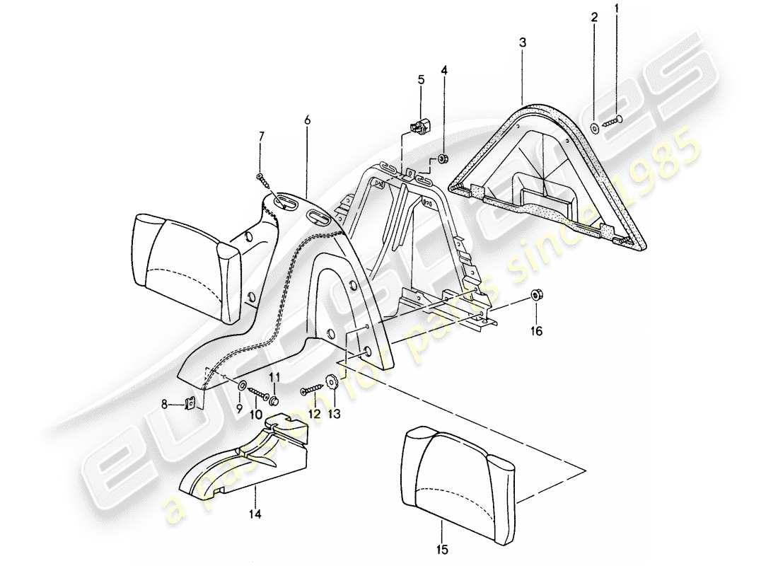 porsche 1987 (seats for 944/968/911/928) notsitzrückenlehne - system - mit: - 3-point automat. sicherheitsgurt - d - mj 1994>> - mj 1998 ersatzteildiagramm
