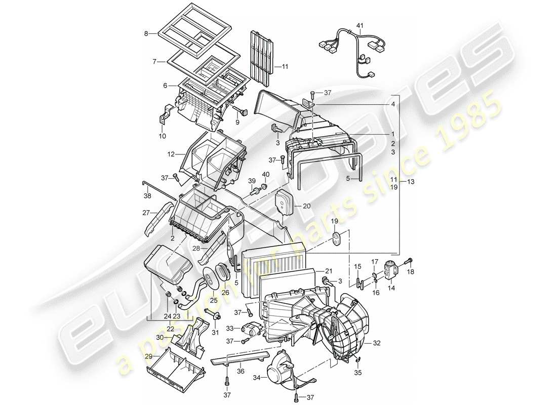 porsche 2003 (cayenne e1 9pa) heizung, klimaanlage ersatzteildiagramm