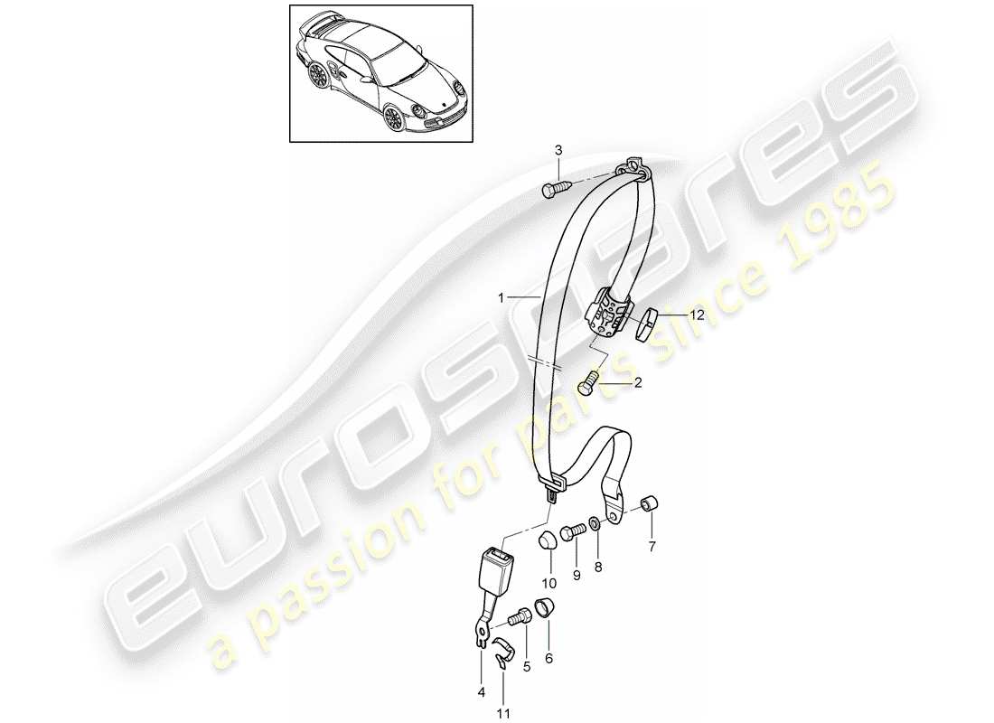 porsche 2007 (997-1 turbo / gt2) sicherheitsgurt - teilediagramm