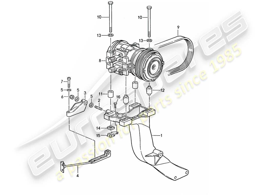 porsche 1987 (959) kompressor - halterung ersatzteildiagramm