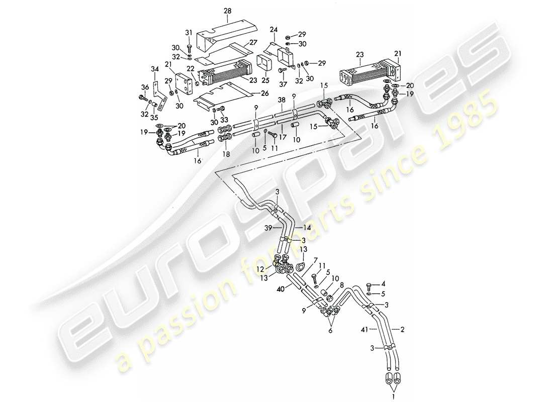 porsche 1962 (356b/356c) ölrohr - ölkühler ersatzteildiagramm
