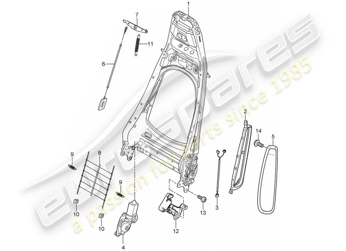 porsche 2008 (997-1 turbo / gt2) rückenlehnenrahmen ersatzteildiagramm