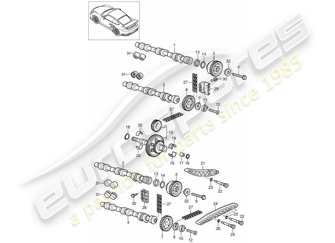 porsche 2011 (997-2 gt3) ventilsteuerung teilediagramm