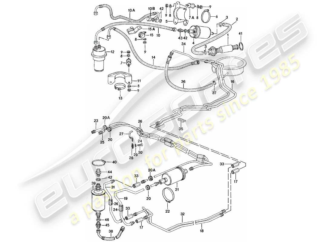 porsche 1985 (924) kraftstoffsystem teilediagramm