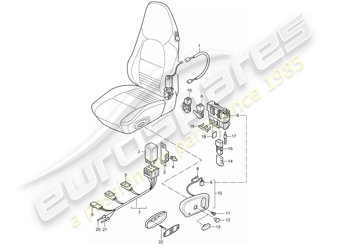 porsche 2004 (986 boxster) kabelbäume - schalter - standardsitz - sportsitz ersatzteildiagramm
