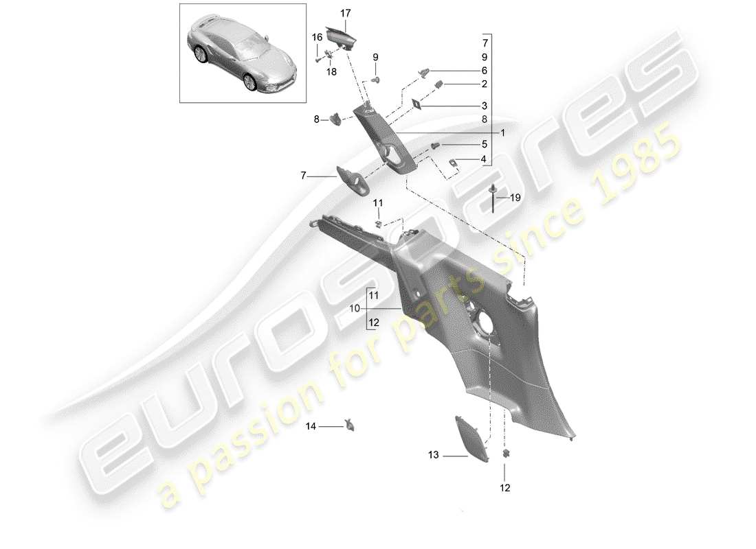 porsche 991 turbo (2015) seitenverkleidung - ersatzteildiagramm