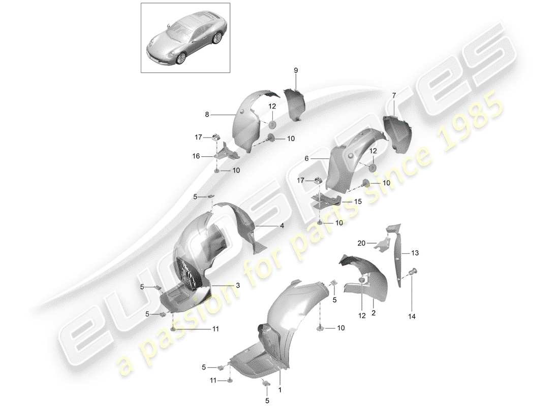 porsche 2019 (991-2) wheelhouse protector ersatzteildiagramm