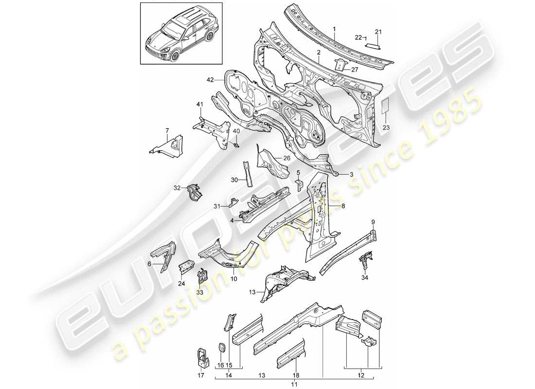 porsche 2013 (cayenne e2 92a) front end teilediagramm