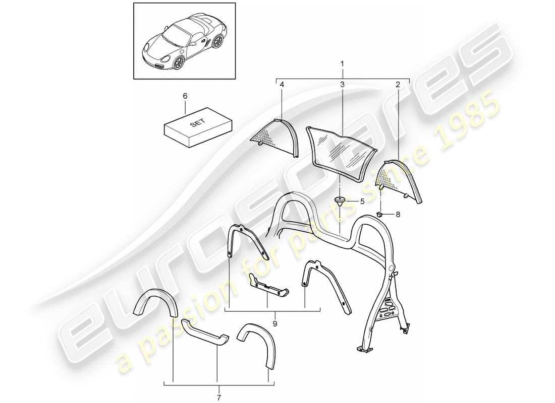 porsche 2011 (987 boxster) windschutzscheibe teilediagramm
