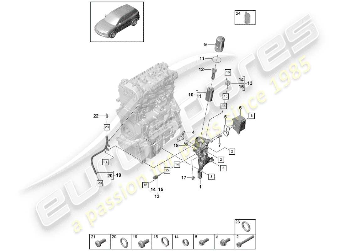 porsche 2019 (cayenne e3 9ya/9yb) ölfilter ersatzteildiagramm