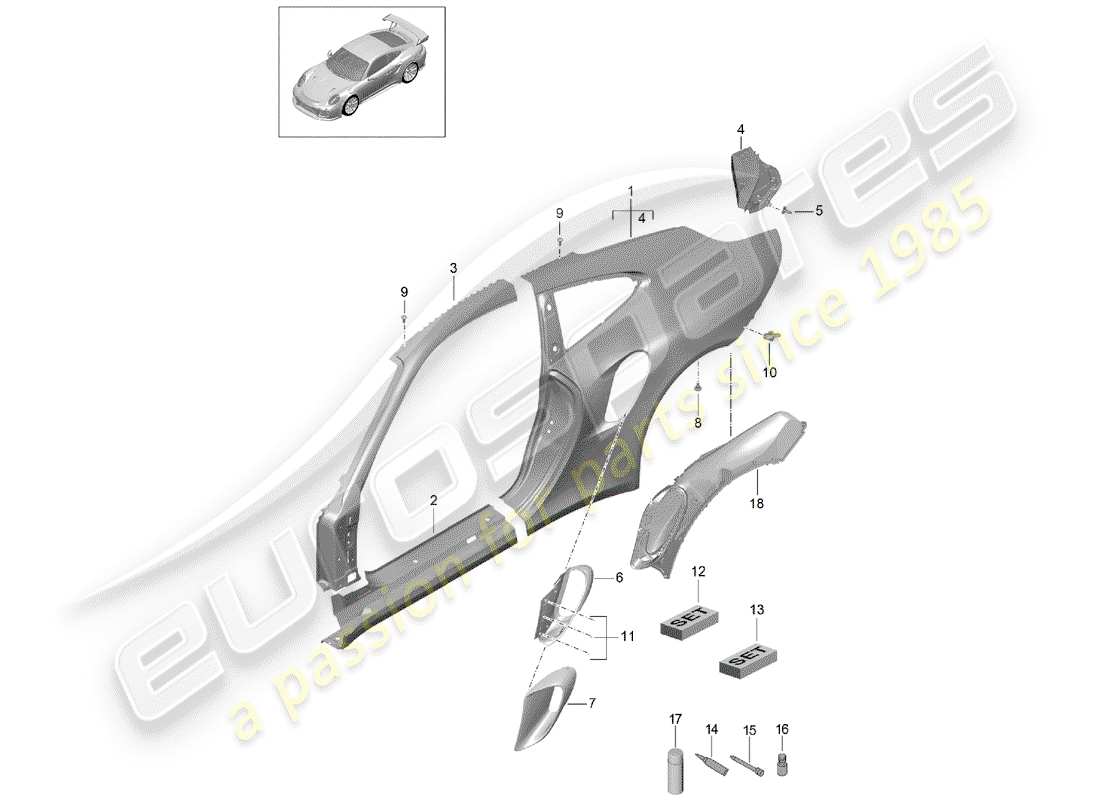 porsche 2014 (991-1 turbo) seitenwand teilediagramm