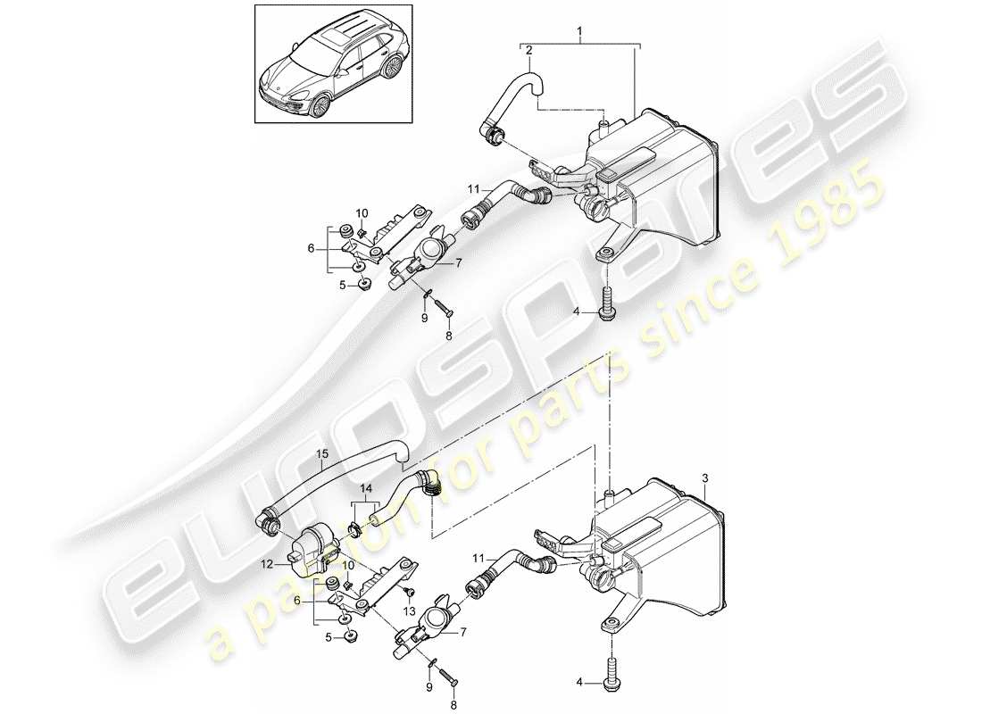 porsche 2012 (cayenne e2 92a) verdunstungsemissionsbehälter teilediagramm