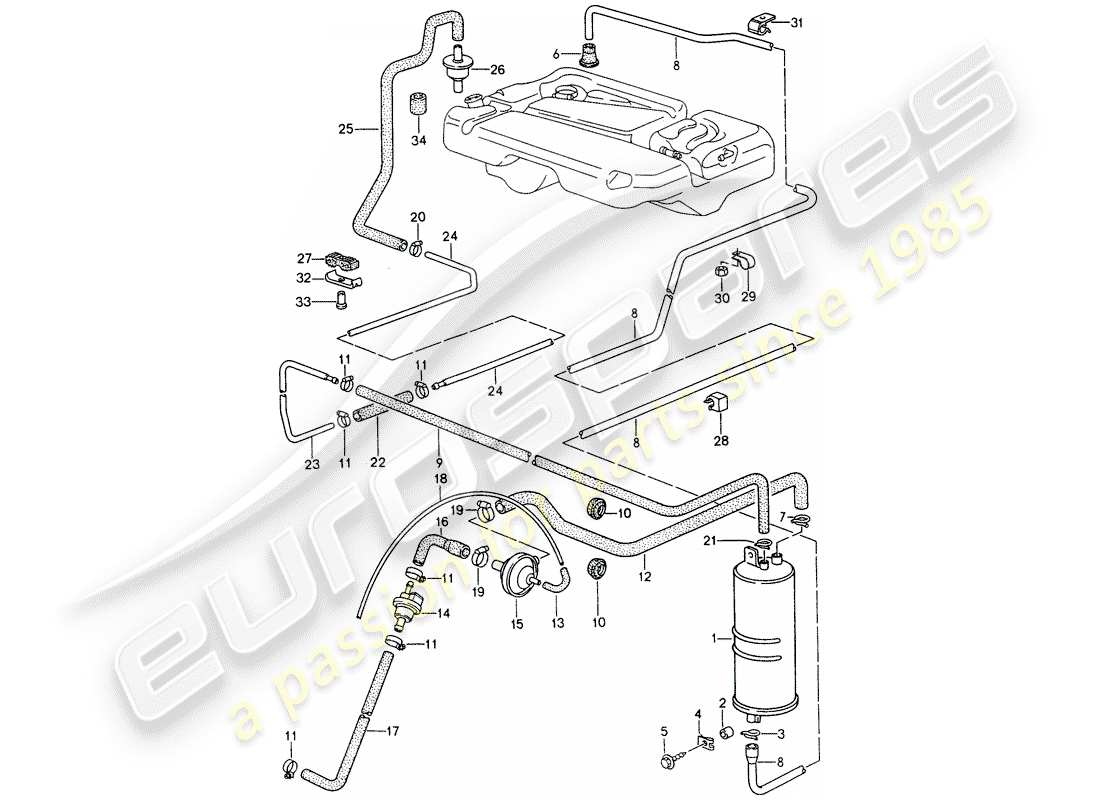 porsche 1992 (968) tankbelüftung ersatzteildiagramm