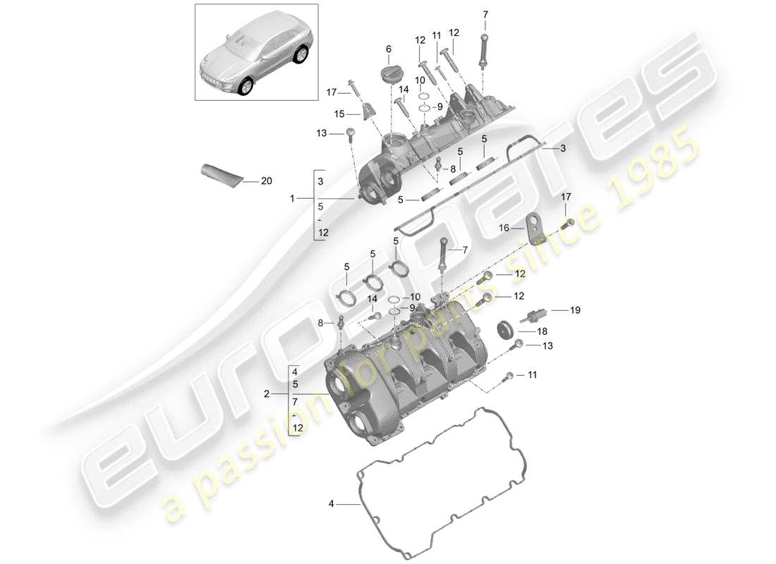 porsche 2016 (macan) ventildeckel ersatzteildiagramm
