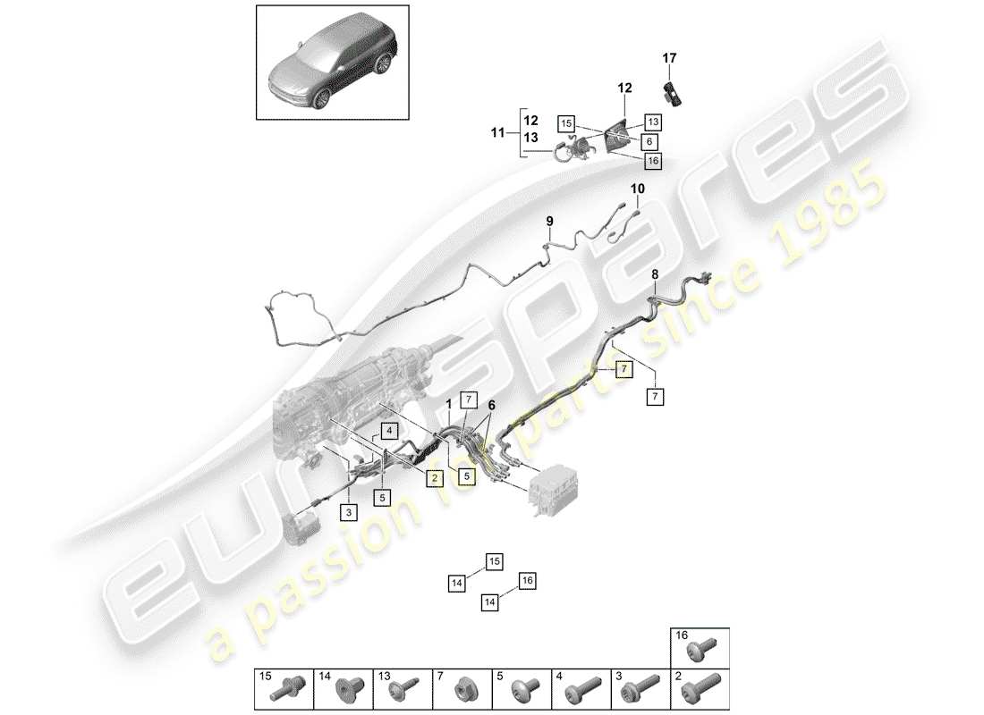 porsche 2018 (cayenne e3 9ya/9yb) kabelbäume ersatzteildiagramm