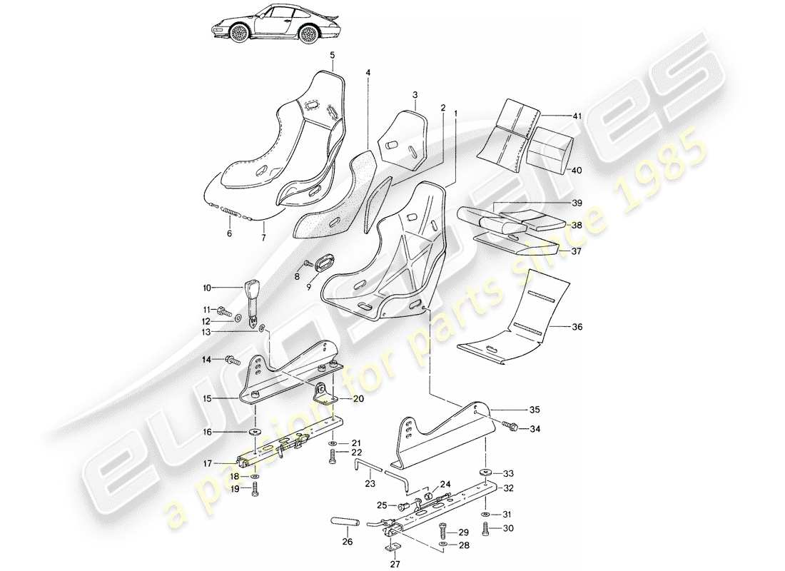 eine teilezeichnung aus dem porsche 1988 (seats for 944/968/911/928) teilekatalog