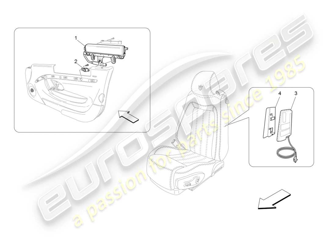 maserati granturismo (2008) vorderes seitentaschensystem teilediagramm