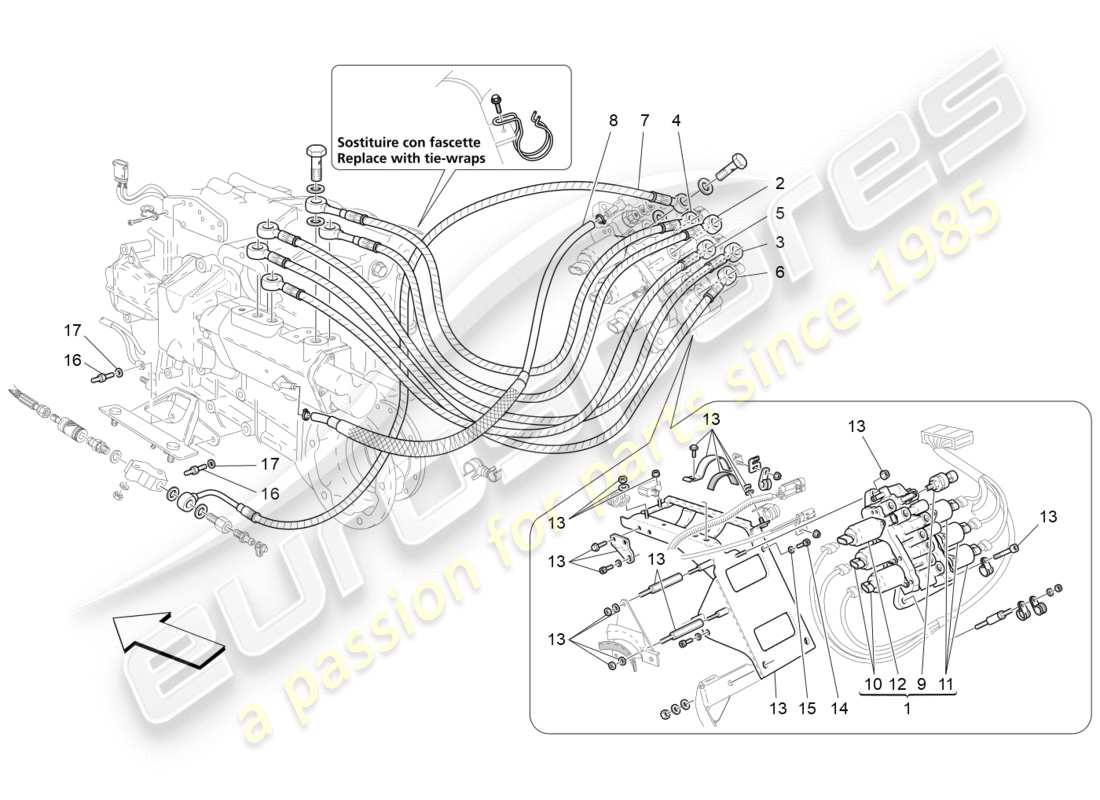 maserati granturismo (2011) getriebeaktivierungshydraulik: antriebseinheit ersatzteildiagramm