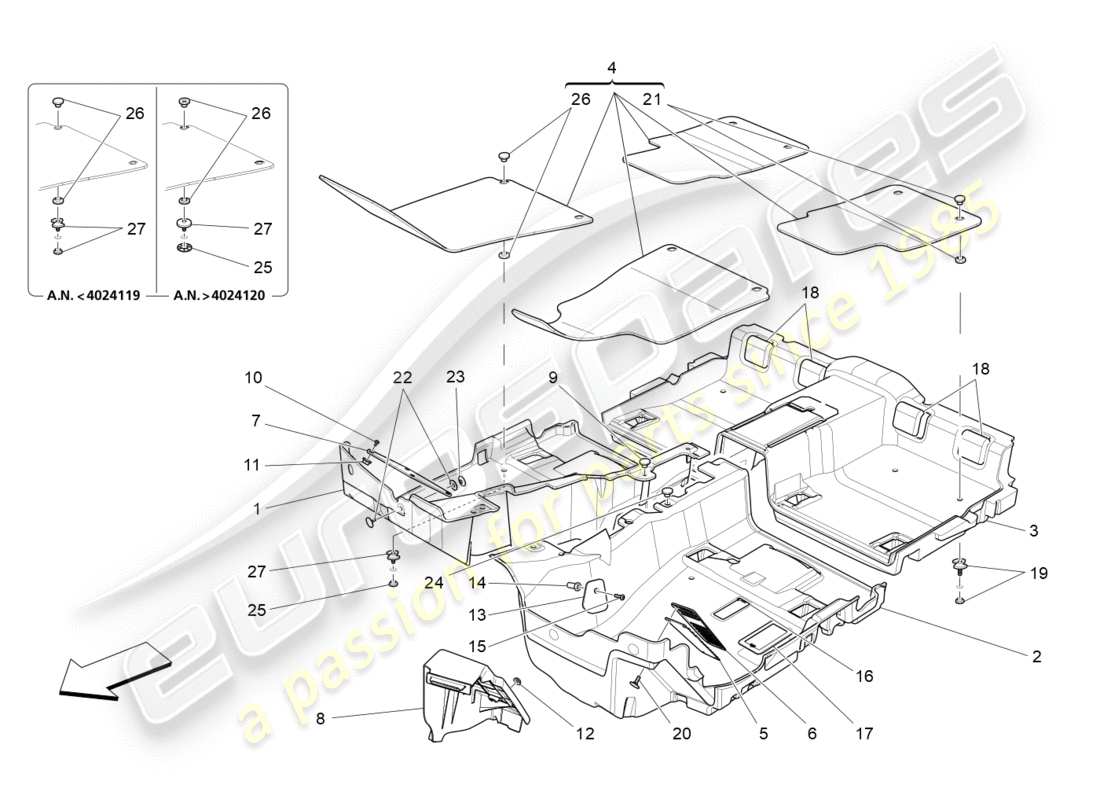 maserati qtp 3.0 bt v6 410hp (2014) fahrgastraummatten ersatzteildiagramm