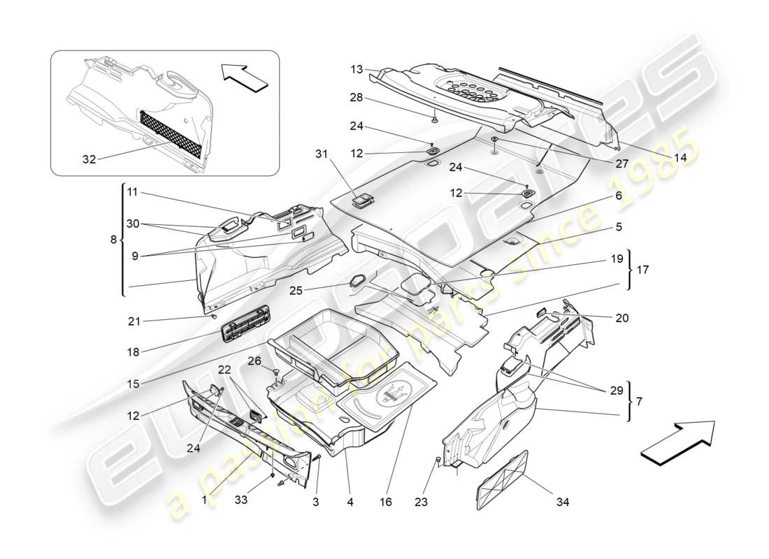 maserati qtp 3.0 bt v6 410hp (2014) gepäckraummatten ersatzteildiagramm