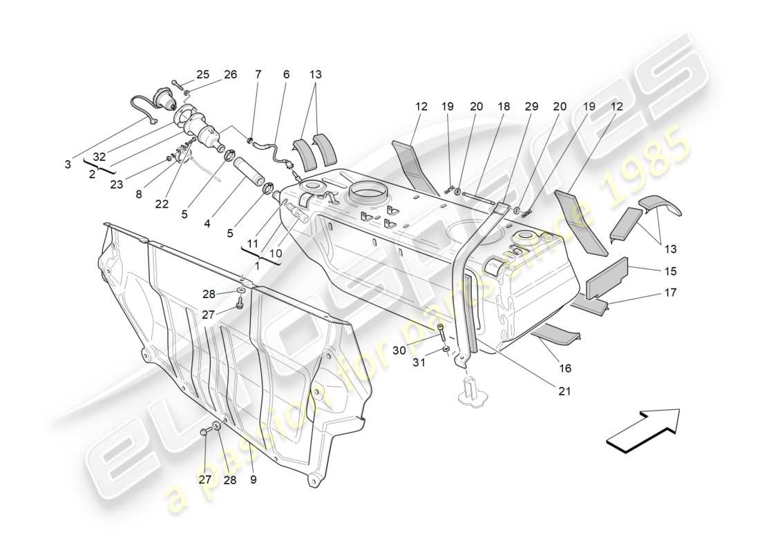 maserati granturismo (2009) kraftstofftank teilediagramm